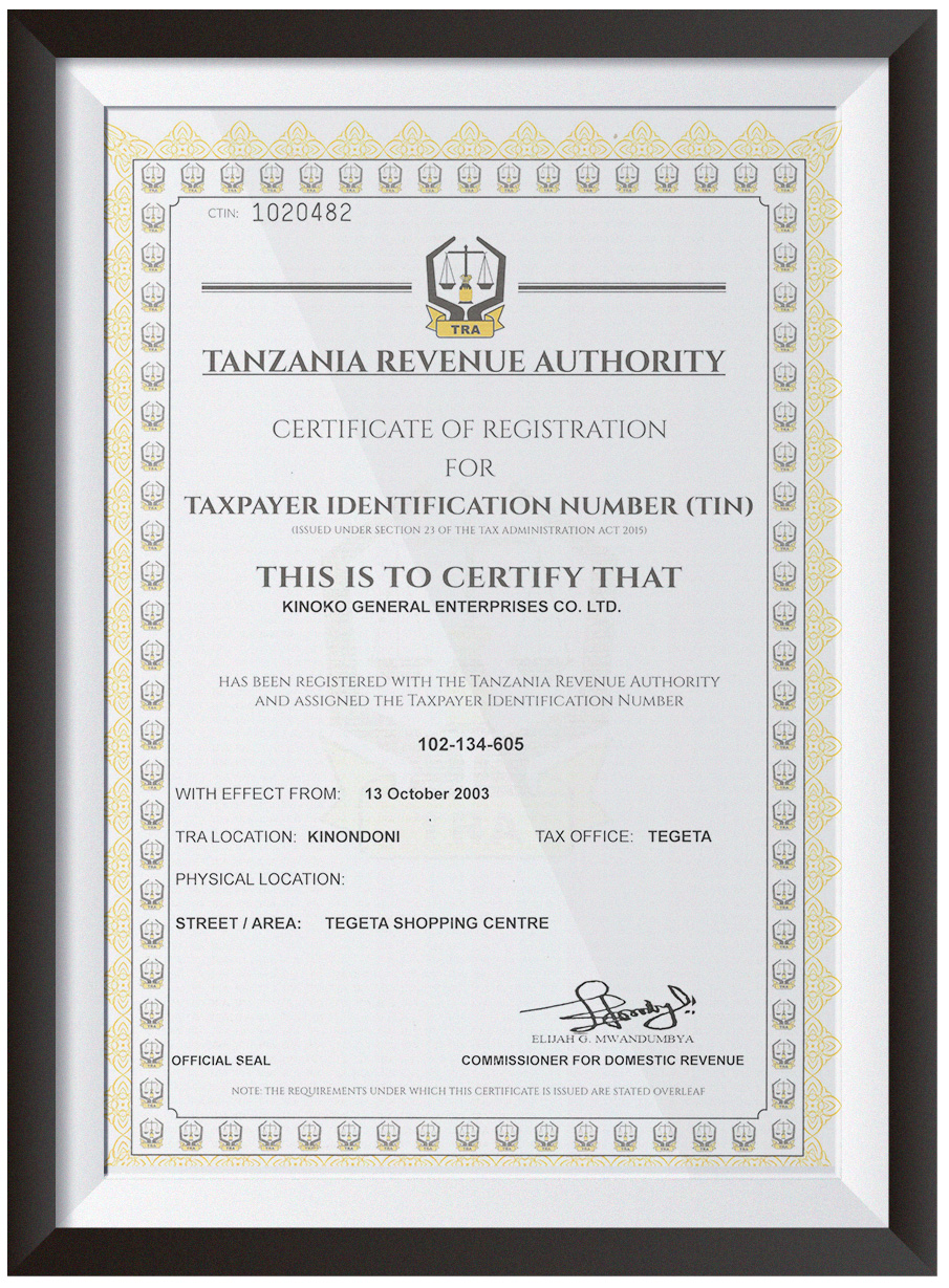 Enterprise qualifications KINOKO GENERAL ENTERPRISES