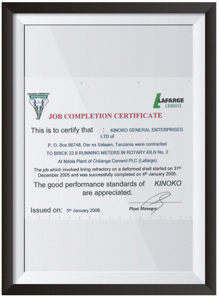 Enterprise qualifications KINOKO GENERAL ENTERPRISES