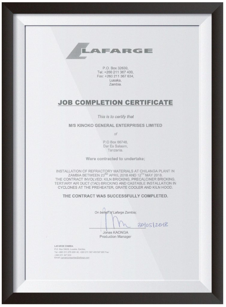 Enterprise qualifications KINOKO GENERAL ENTERPRISES