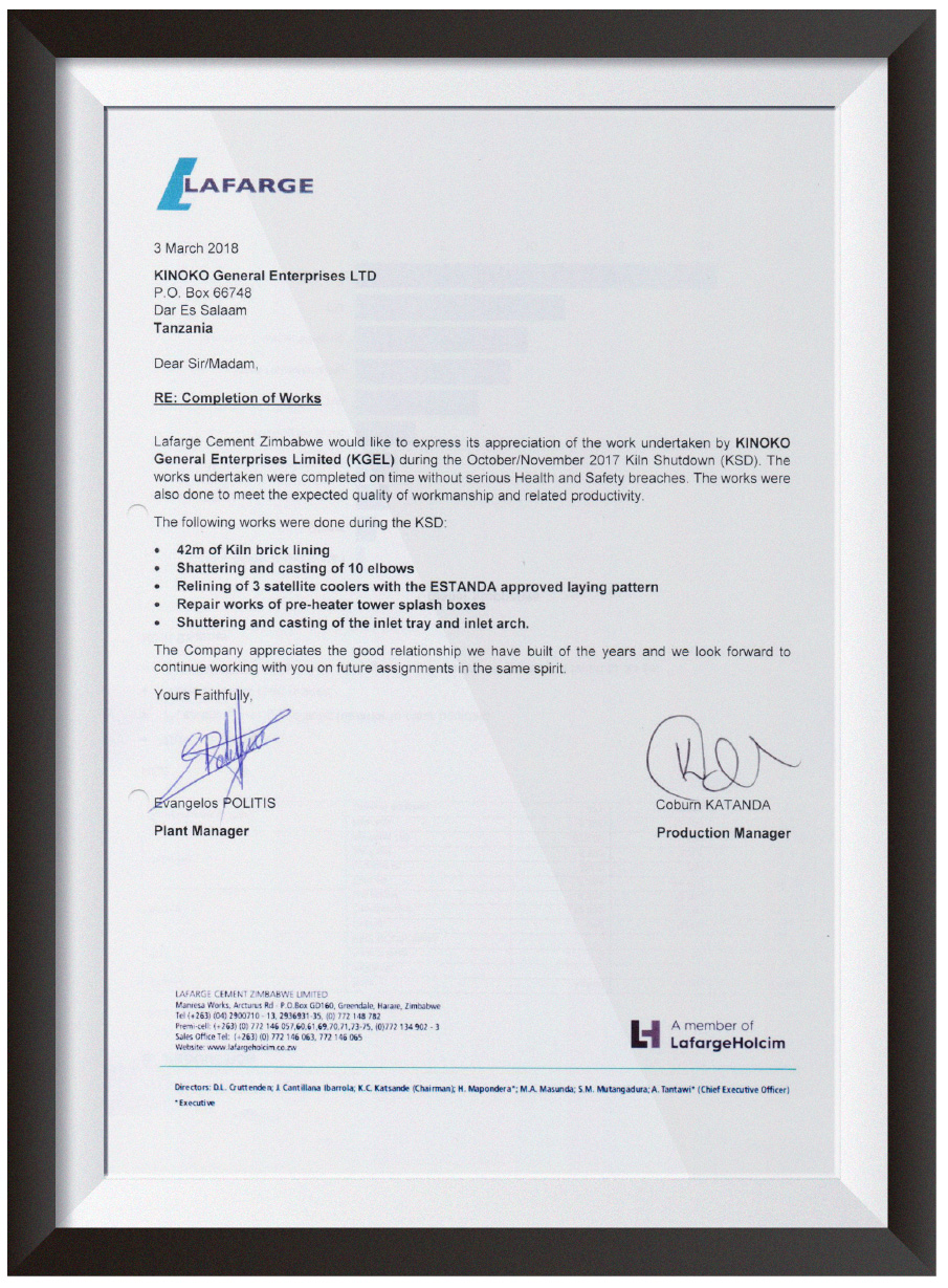 Enterprise qualifications KINOKO GENERAL ENTERPRISES