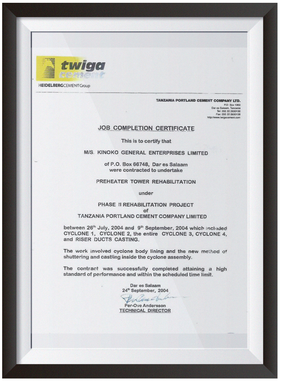 Enterprise qualifications KINOKO GENERAL ENTERPRISES