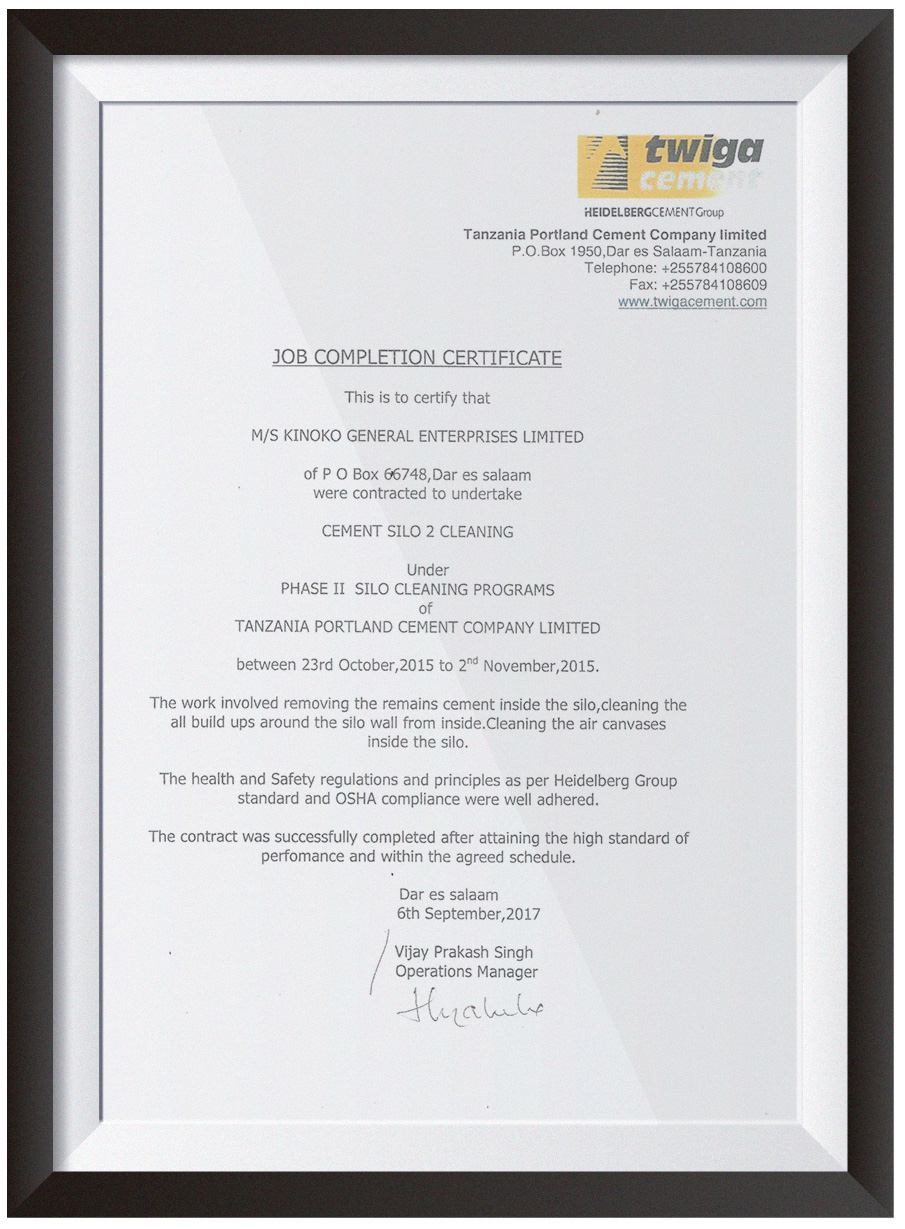 Enterprise qualifications KINOKO GENERAL ENTERPRISES